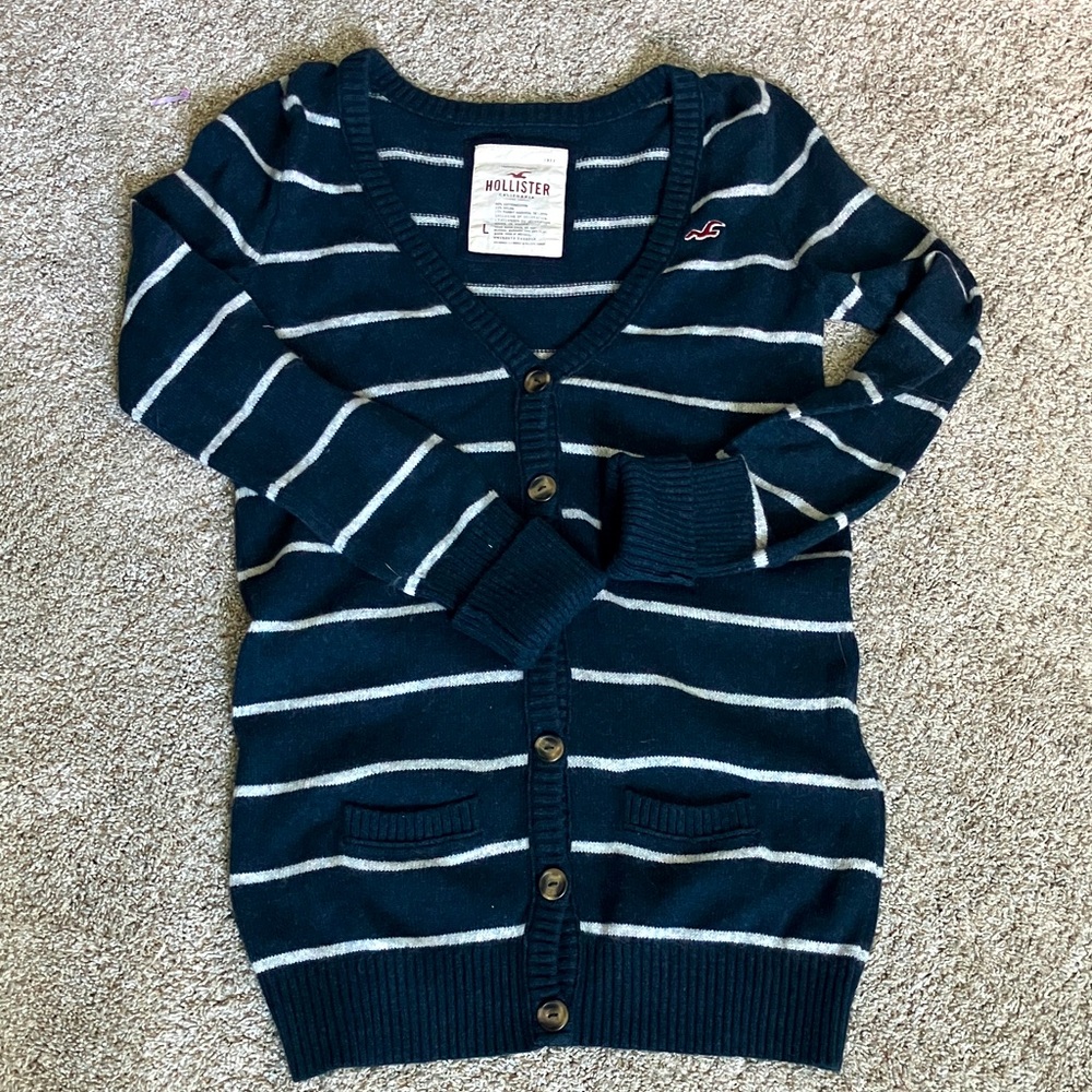 Hollister Women's Dark Blue Striped Cardigan